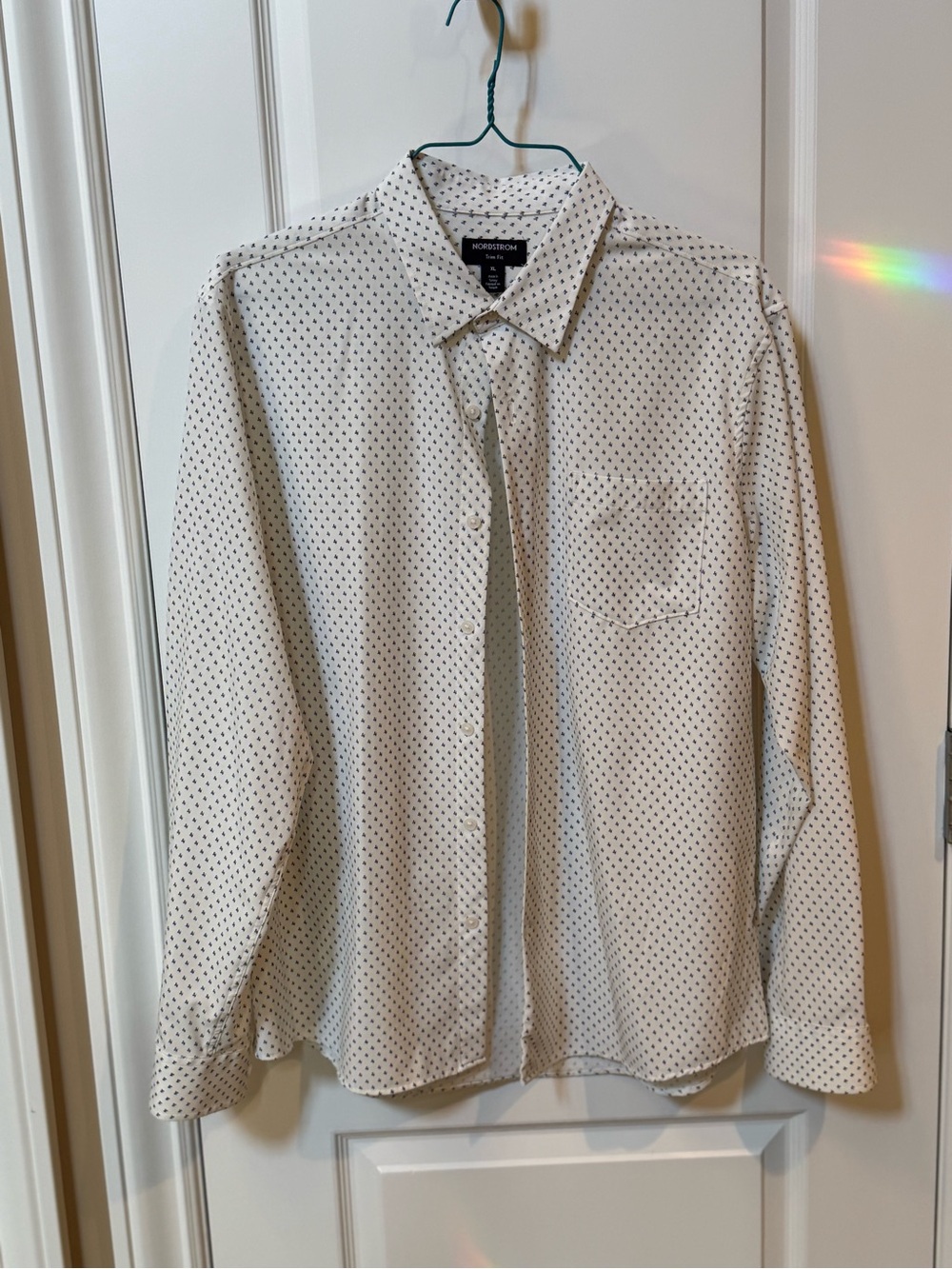 Nordstrom White Button-Up Shirt with Blue Micro Dot Pattern